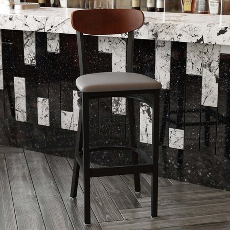Flash Furniture Gray Vinyl Barstool with Walnut Wood Back, PK 2 2-XU-DG6V6GYV-WAL-GG